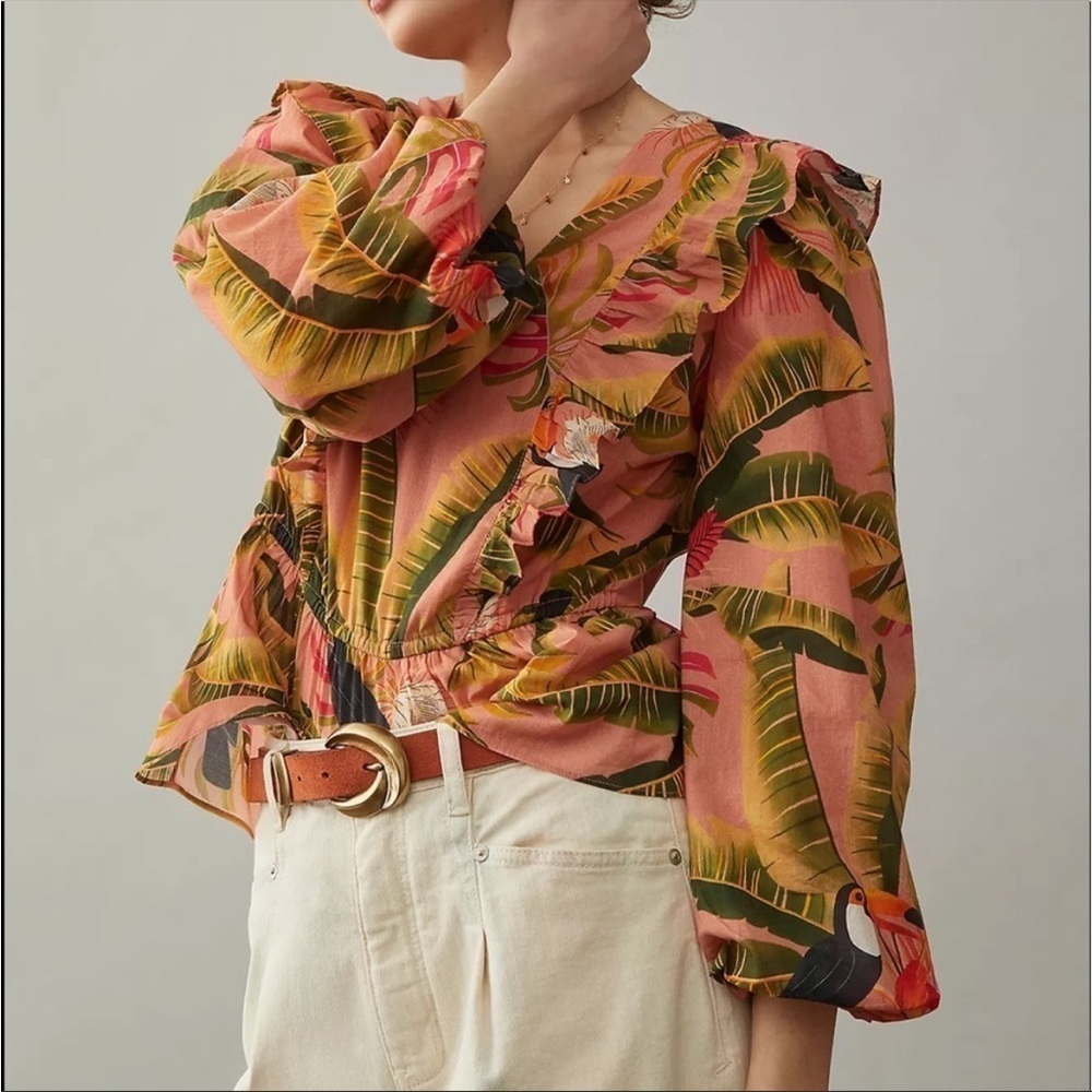 FARM Rio Yasmine Ruffled Blouse Peplum Bird Top
Anthropologie